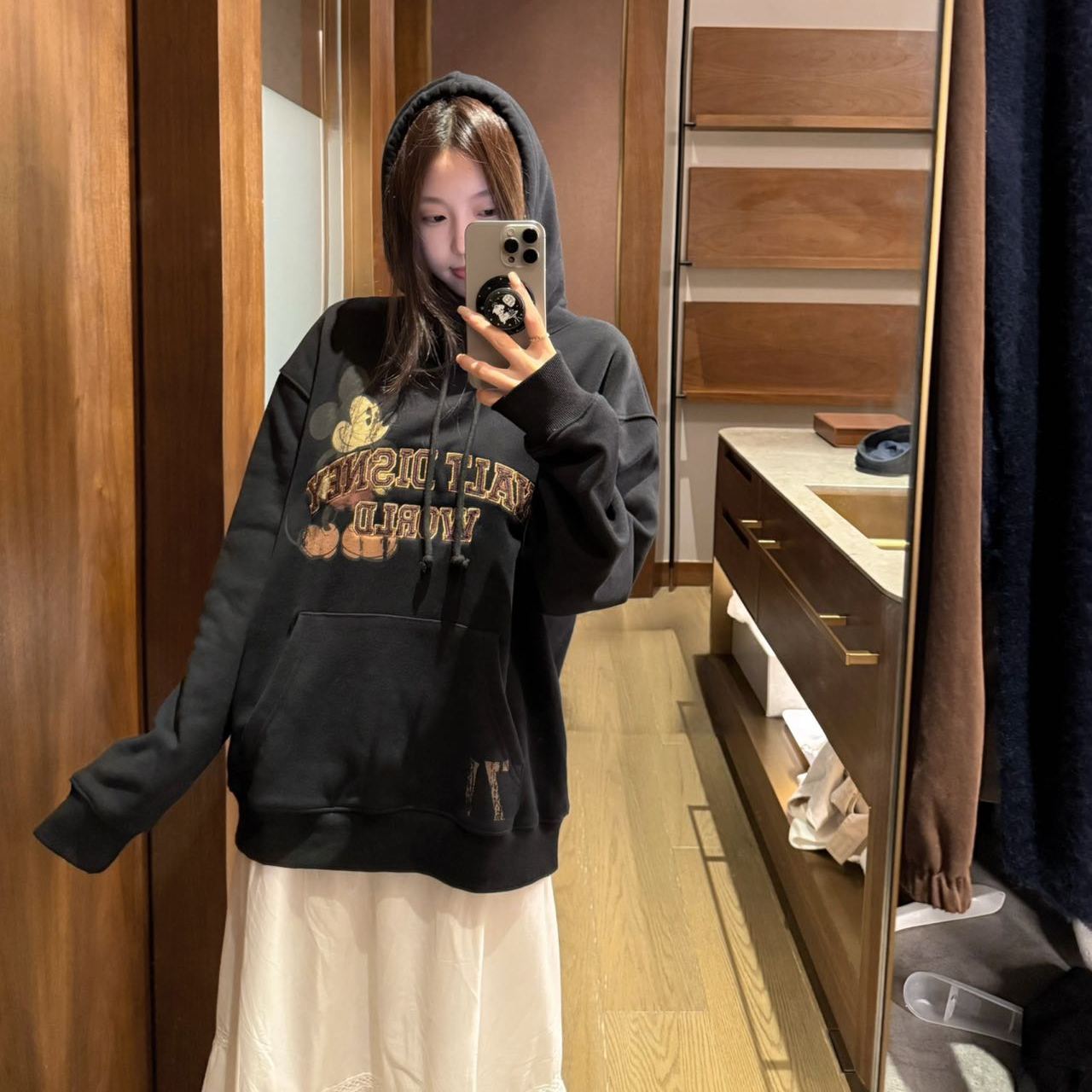 oker章壳儿正品~复古米奇印花连帽加绒卫衣韩国冬季加厚帽衫绒衫