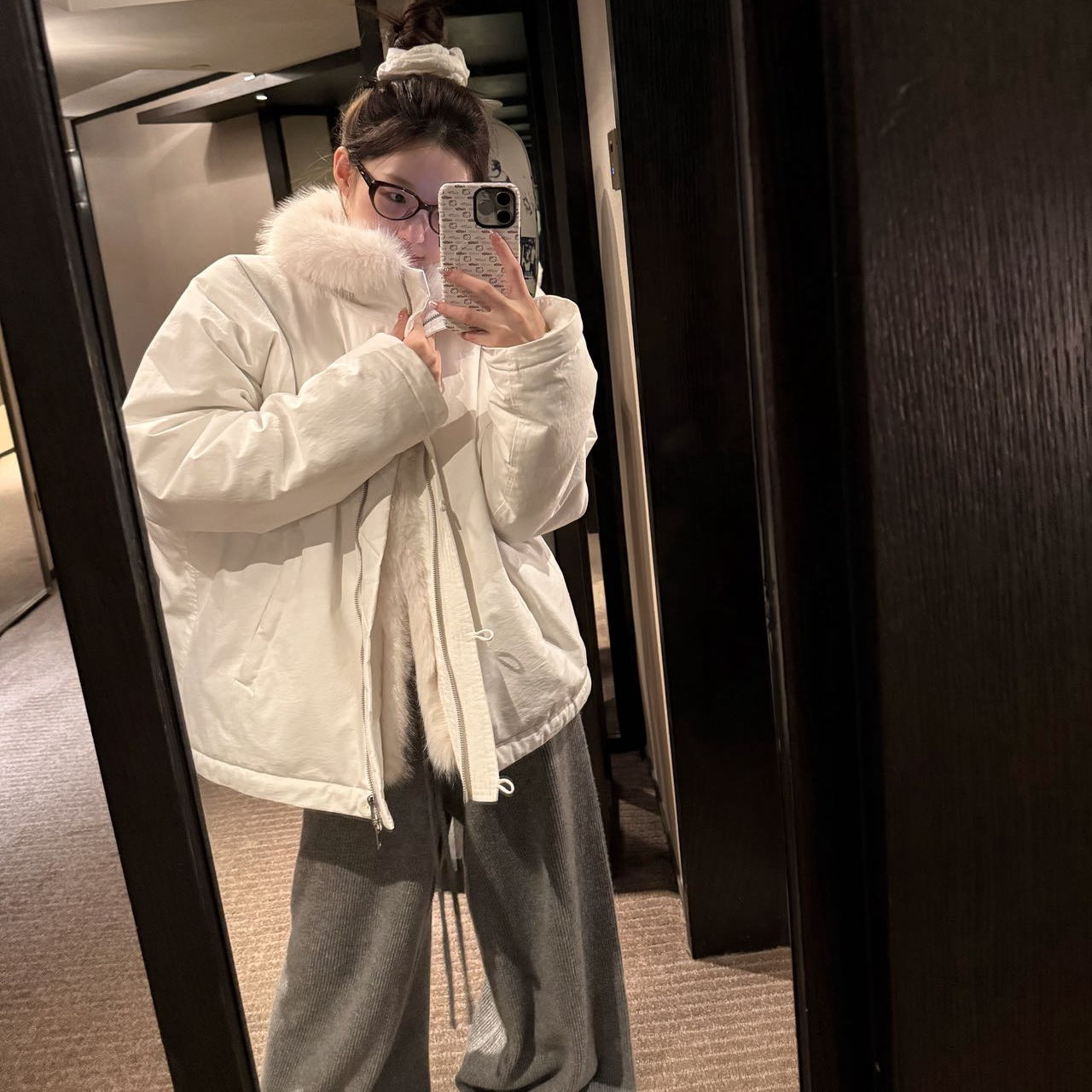 oker章壳儿正品~毛毛领拼接加绒加厚派克服韩国冬季保暖上衣外套