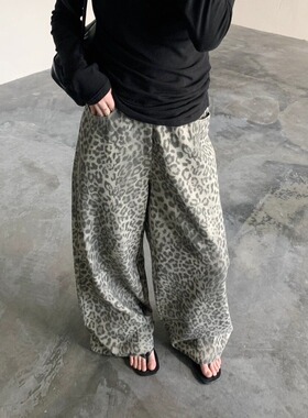 OF SELF王炸豹纹裤！高腰显瘦阔腿休闲裤韩国秋冬百搭甜酷风长裤