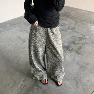 韩国秋冬百搭甜酷风长裤 高腰显瘦阔腿休闲裤 SELF王炸豹纹裤
