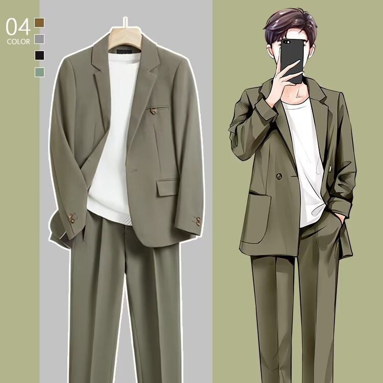 春夏新款男士宽松坠感西服套装
