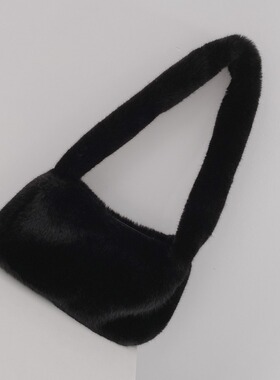 ZAVI 原创 简单黑色毛绒绒柔软单肩包腋下包 复古水桶秋冬高级感