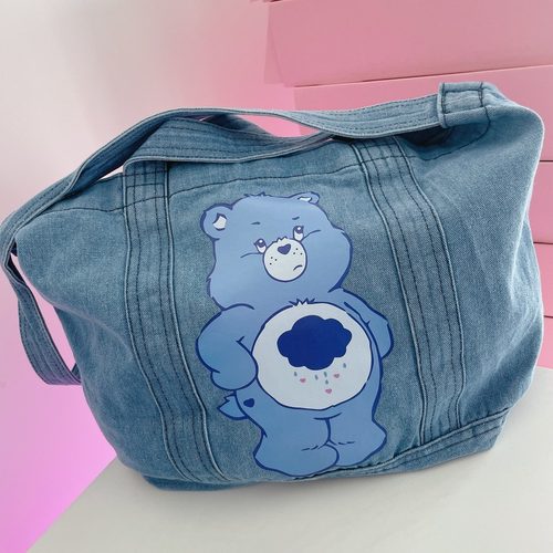 zavi原创蓝色熊熊牛仔斜挎大包