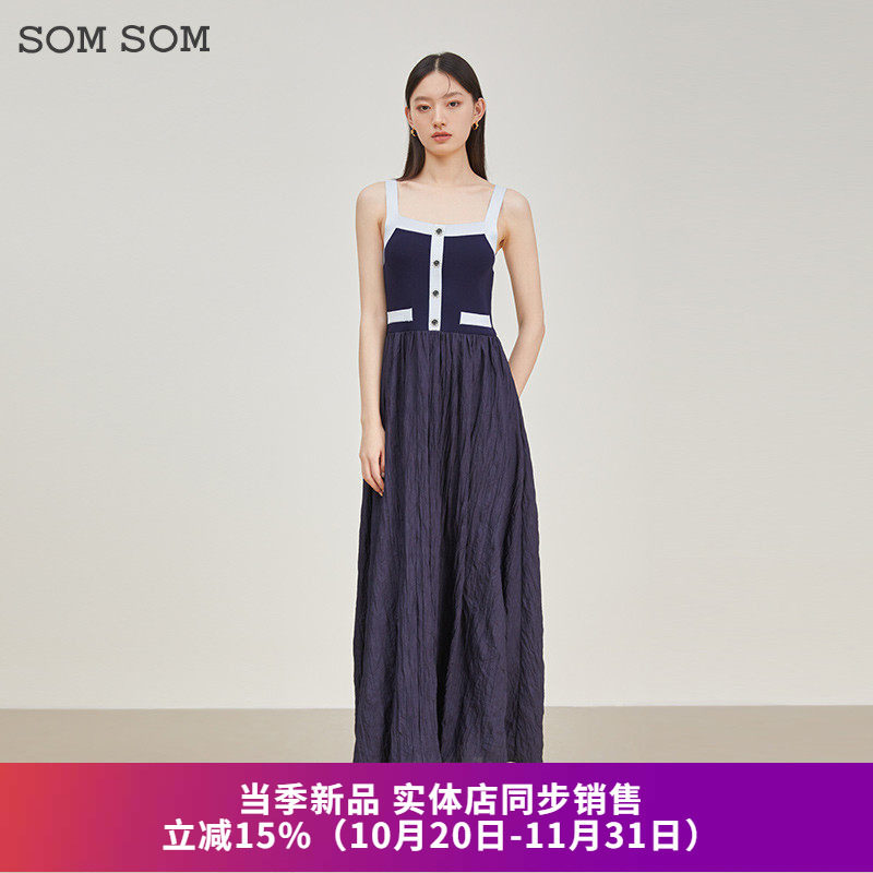 无袖拼接裙背心连衣裙