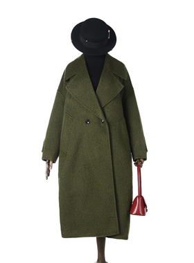 奥莱专柜正品 HE冬装2025新款 含绵羊毛宽松双面尼毛呢外套大衣女