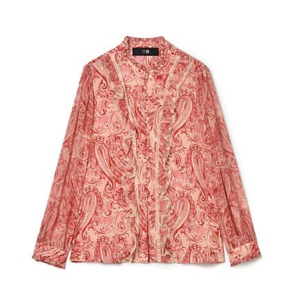 2025年秋装Outlets专柜 XW系列花色晕染长袖上衣摩登感立领衬衫女