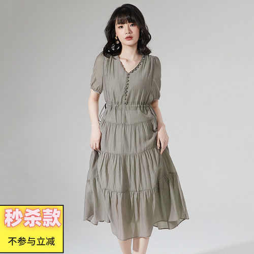 抽绳五分袖A字连衣裙女
