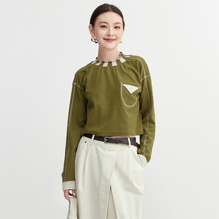 Outlets专柜撤柜正品 休闲风拼色上衣棉质T恤女 深圳南油NY秋装 新款