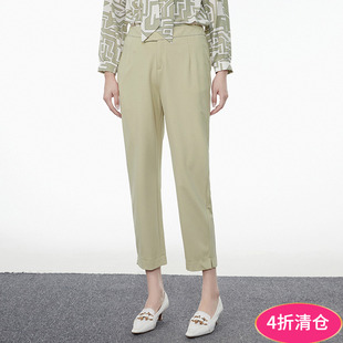 JE春装 撤柜正品 奥莱品牌折扣 新款 女 直筒九分裤 松紧腰微弹休闲裤