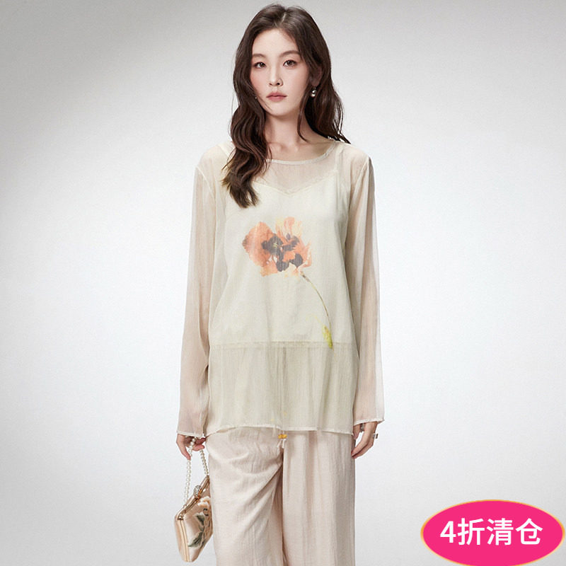 2025年秋Outlets专柜正品 高端N系列素雅印花宽松百搭套头衬衫女