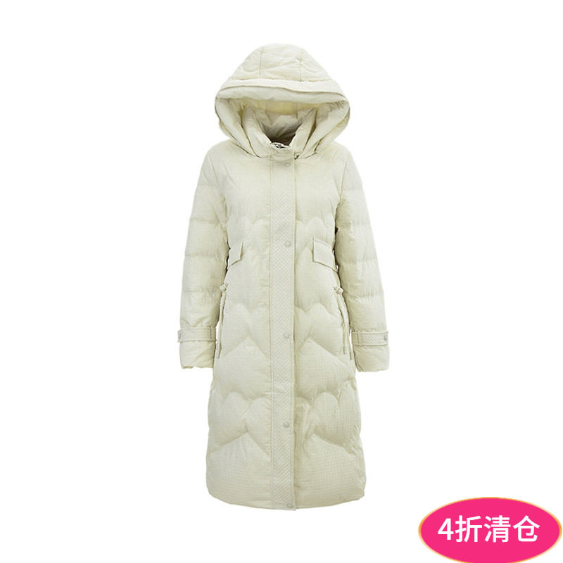 Outlets撤柜正品 YR冬装新款韩版时尚长款连帽修身白鸭绒羽绒服女