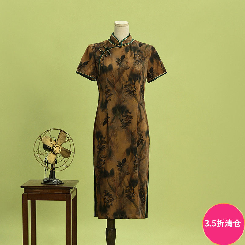 Outlets专柜撤柜正品 QP夏装新款新中式修身气质裙子含丝改良旗袍