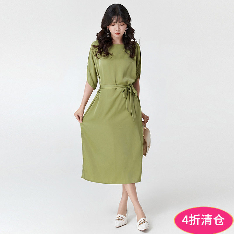 Outlets专柜撤柜正品 TR夏装新款淑女气质系腰带裙子五分袖连衣裙