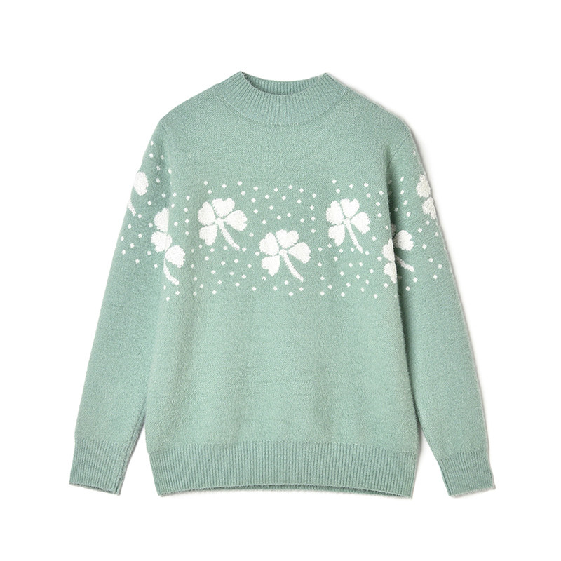 奥莱专柜正品 MO冬装2025新款 拼色图案长袖上衣减龄款打底毛衣女