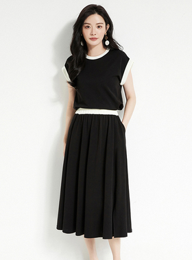 Outlets专柜撤柜正品 LH夏装新款 蝙蝠袖上衣+大摆中长裙两件套装