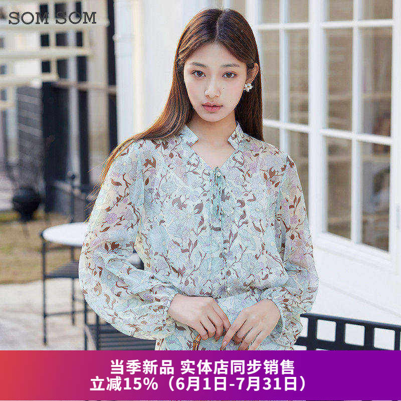 休闲温柔碎花复古雪纺衫女