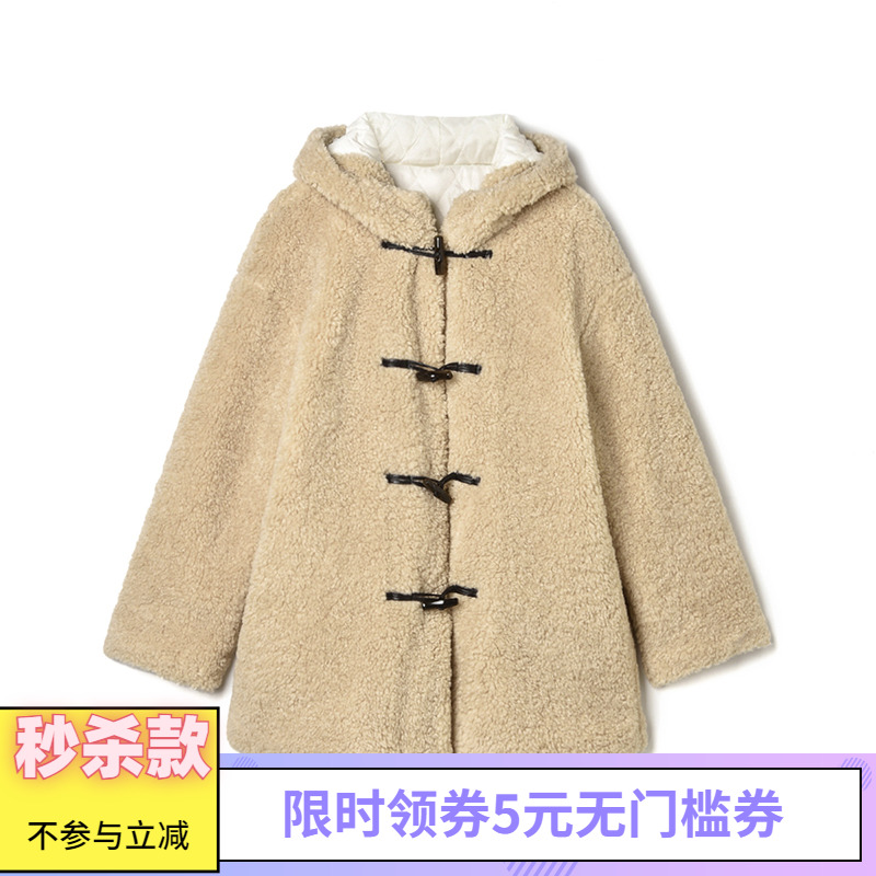 连帽颗粒绒毛呢外套大衣