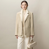 RU系列含绵羊毛双层领开衫 2025年冬装 Outlets专柜 毛呢外套大衣女