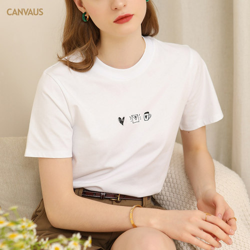 印花显瘦圆领纯棉T恤女