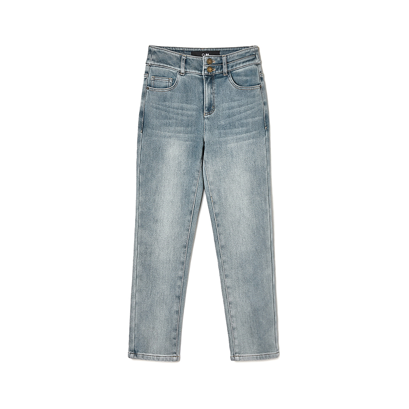 奥莱专柜品牌撤柜正品 LD冬装新款 高腰薄绒长裤水洗颜色牛仔裤女