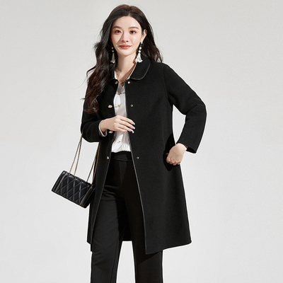 含羊毛长款双面尼大衣女
