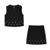 中裙两件套装 2025年夏装 一粒扣无袖 上衣 Outlets专柜 高端JI系列