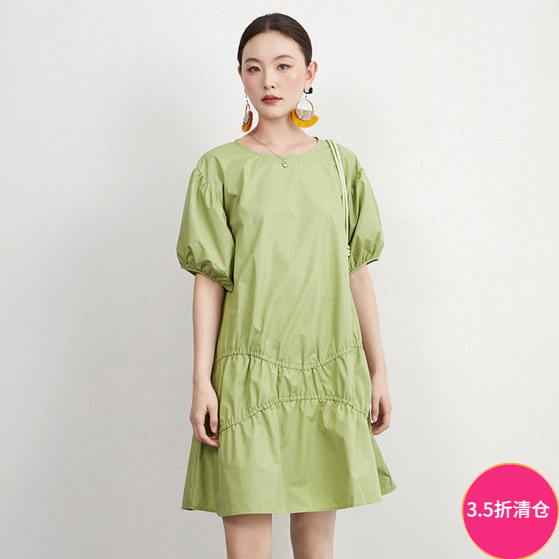 Outlets专柜撤柜正品 QY夏装2025新款套头短袖中裙宽松舒适连衣裙