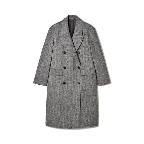加长款双排扣毛呢外套大衣