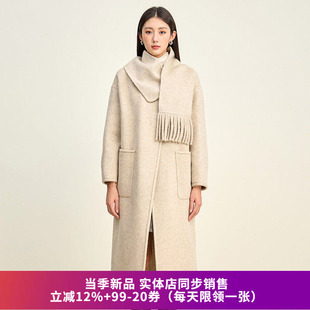 SOMSOM索玛冬装新款可拆卸围脖简约通勤垂感廓形毛呢中长款大衣女