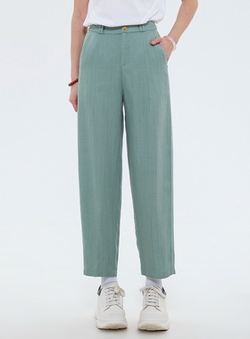 秋装Outlets专柜 ZKZ系列 含天丝亚麻直筒裤九分裤松紧腰休闲裤女