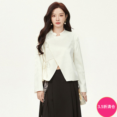 立领上衣侧边系带长袖外套