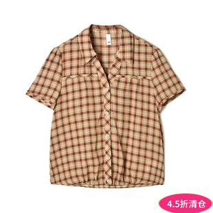 纹上衣衬衫 Outlets专柜撤柜正品 复古港风格 新款 女 精品汉货HH夏装