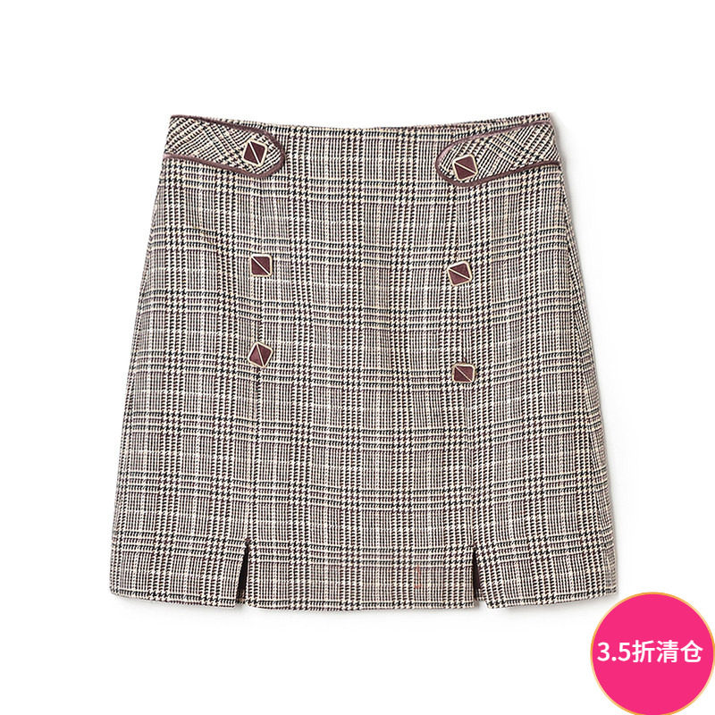 2025年秋装Outlets专柜 高端LM系列复古英伦风中裙包臀显瘦半身裙