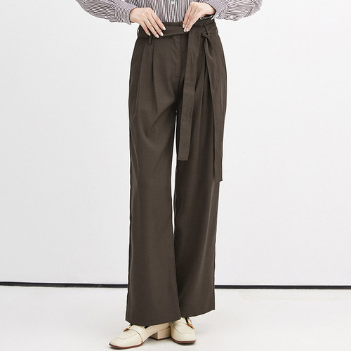 系腰带长裤显瘦休闲裤