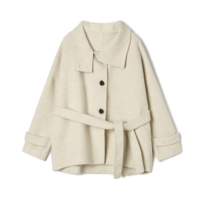 奥莱专柜品牌撤柜正品 HZ冬装新款 含绵羊毛双面尼毛呢外套大衣女