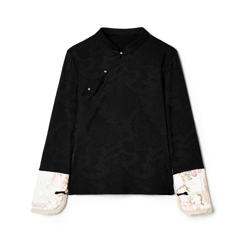 2025年秋装Outlets专柜 ZD系列国风拼接长袖上衣可开扣微弹衬衫女