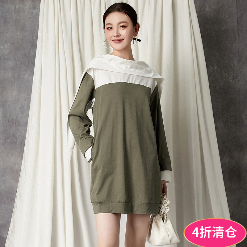 拼接短裙套头长袖连衣裙