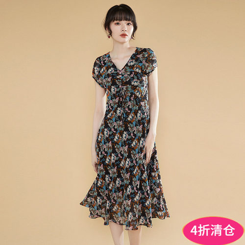 优雅气质碎花连衣裙女