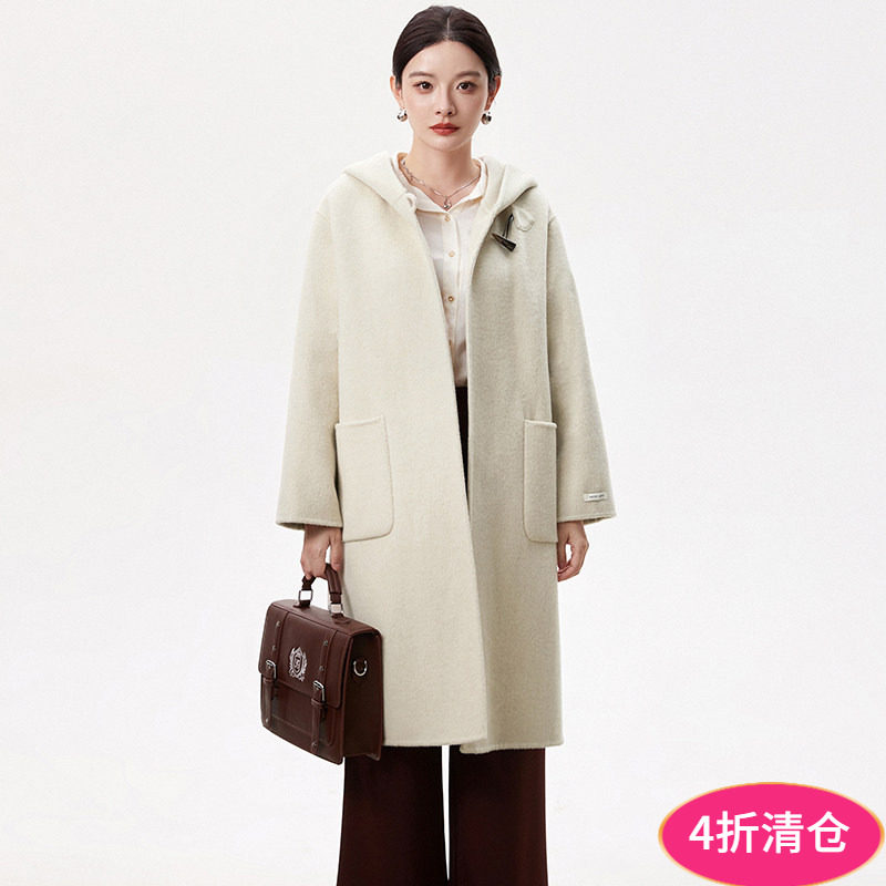 连帽含羊毛双面尼大衣