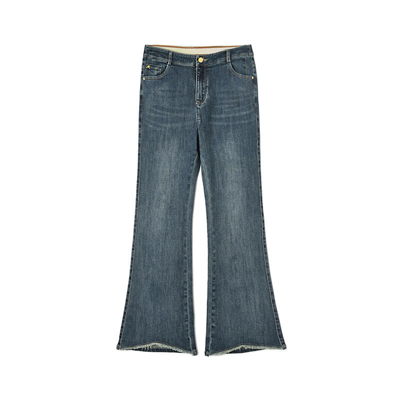 Outlets撤柜正品 JJ春装2026新款松紧腰老钱风复古微喇牛仔长裤女