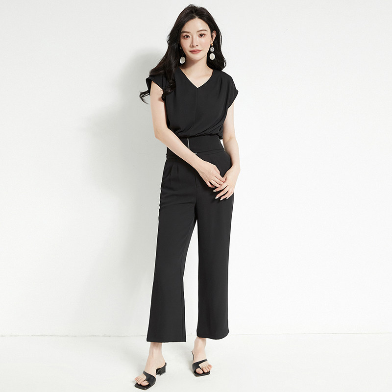 Outlets专柜撤柜正品 LH夏装新款 松紧腰短款上衣+长裤两件套装女