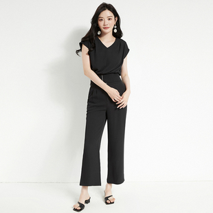 Outlets专柜撤柜正品 LH夏装新款 松紧腰短款上衣+长裤两件套装女