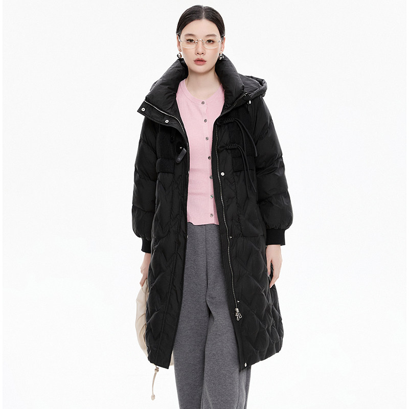 奥莱专柜正品 YR冬装2025新款 宽松遮肉加长款白鸭绒防寒羽绒服女