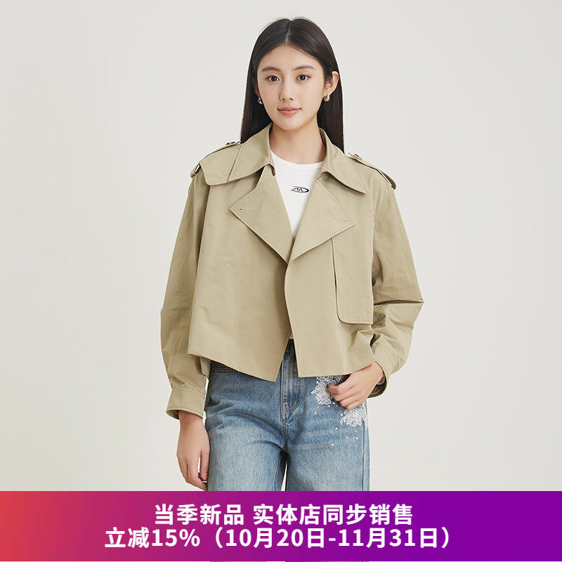 简约大翻领休闲风衣外套