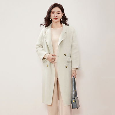 双排扣九分袖双面尼大衣