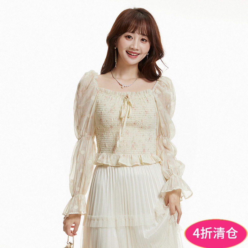 2025年秋Outlets专柜正品 高端AM系列温柔风印花减龄款套头衬衫女