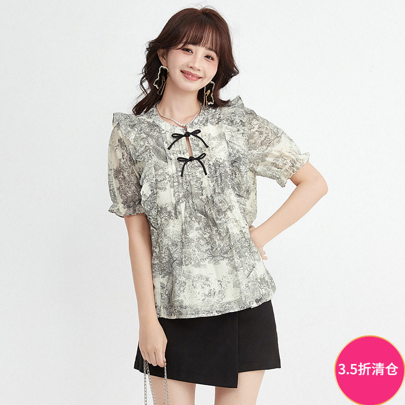 2025年夏Outlets正品 高端ZY系列宽松甜美复古风上衣五分袖衬衫女,女装/女士精品,衬衫,淘宝优惠券,粉丝福利购,淘宝优惠卷