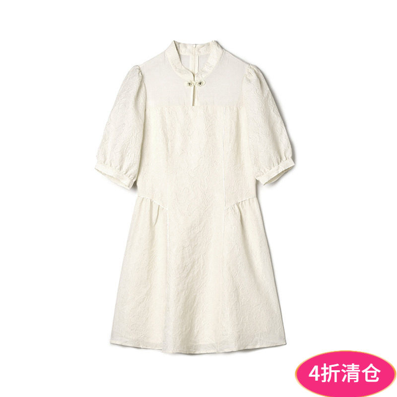 奥莱专柜品牌撤柜正品 QR秋装2025新款 国风立领短裙五分袖连衣裙