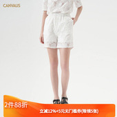 新款 韩版 休闲小菊花透视设计百搭中腰短裤 卡恩希夏装 上衣套装 女