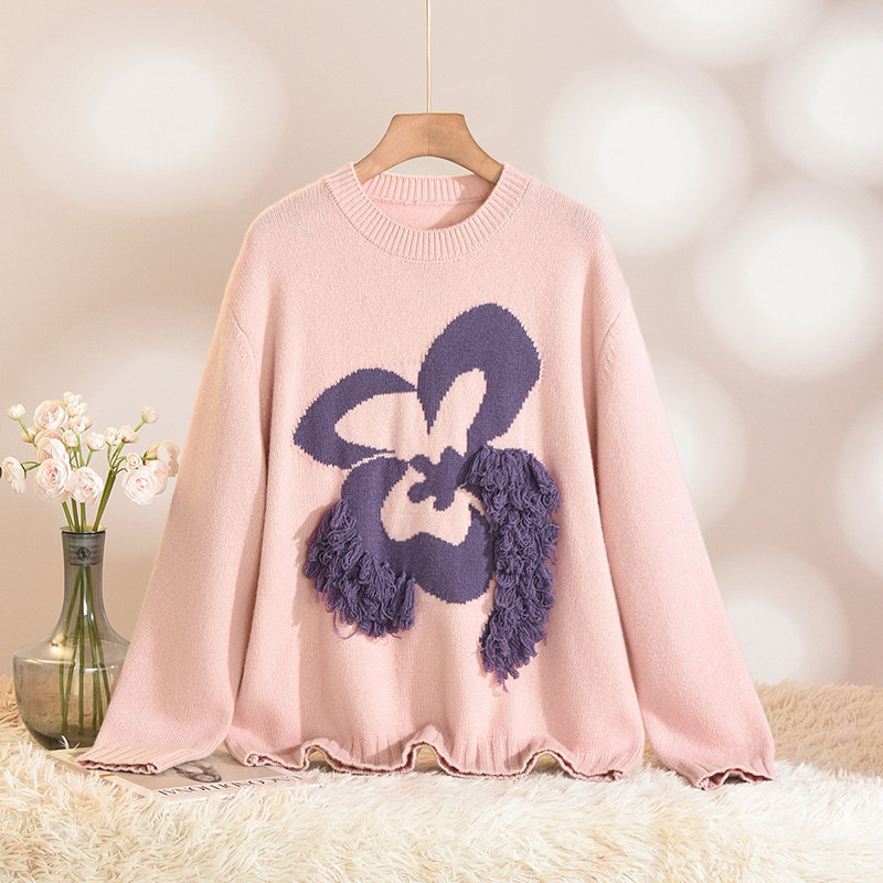 Outlets专柜撤柜正品 HZ冬装2025新款拼色图案减龄羊毛套头毛衣女